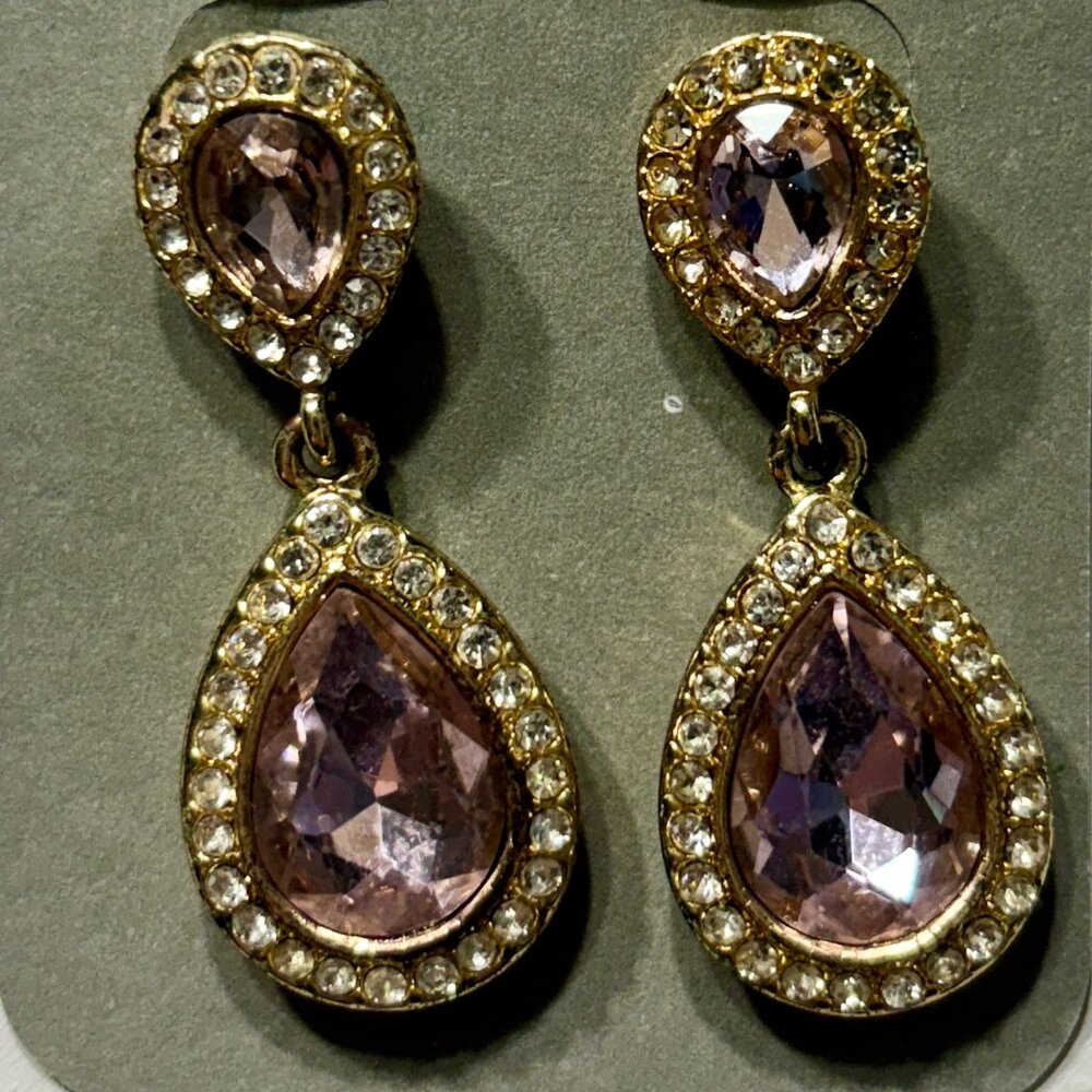 Monet Pink & Gold Teardrop Earrings